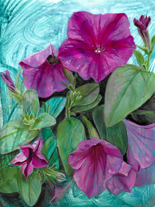 Pink Petunias Original Oil Painting
