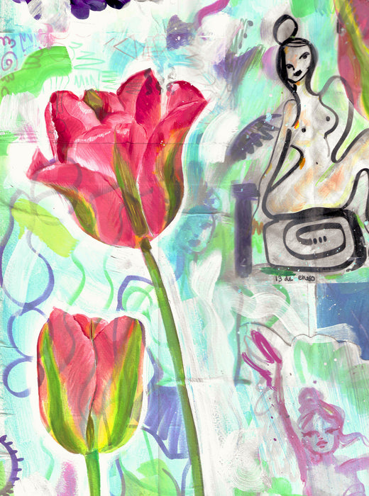 Tulips Collage Original Oil Painting