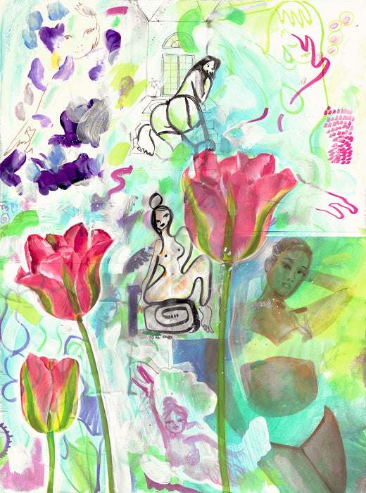 Tulips Collage Original Oil Painting