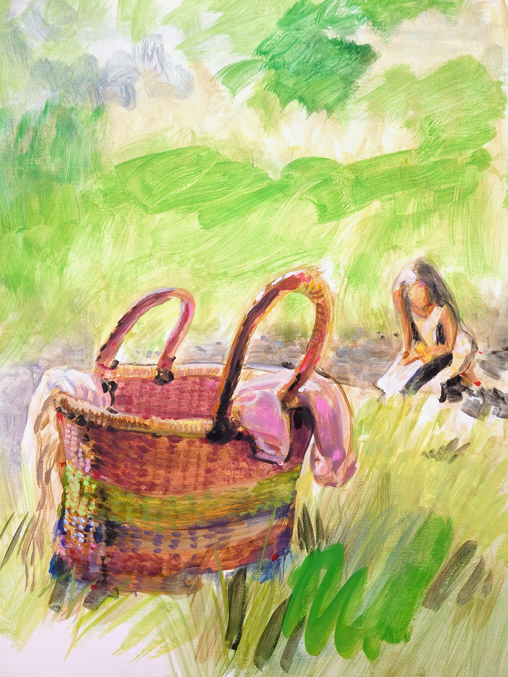 Basket at the River Original Oil Painting