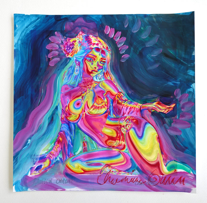 Rainbow Chrome 12x12 Hand Embellished Print