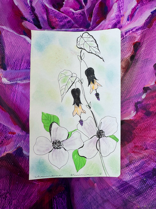 Bellflower and Dogwood Original Drawing