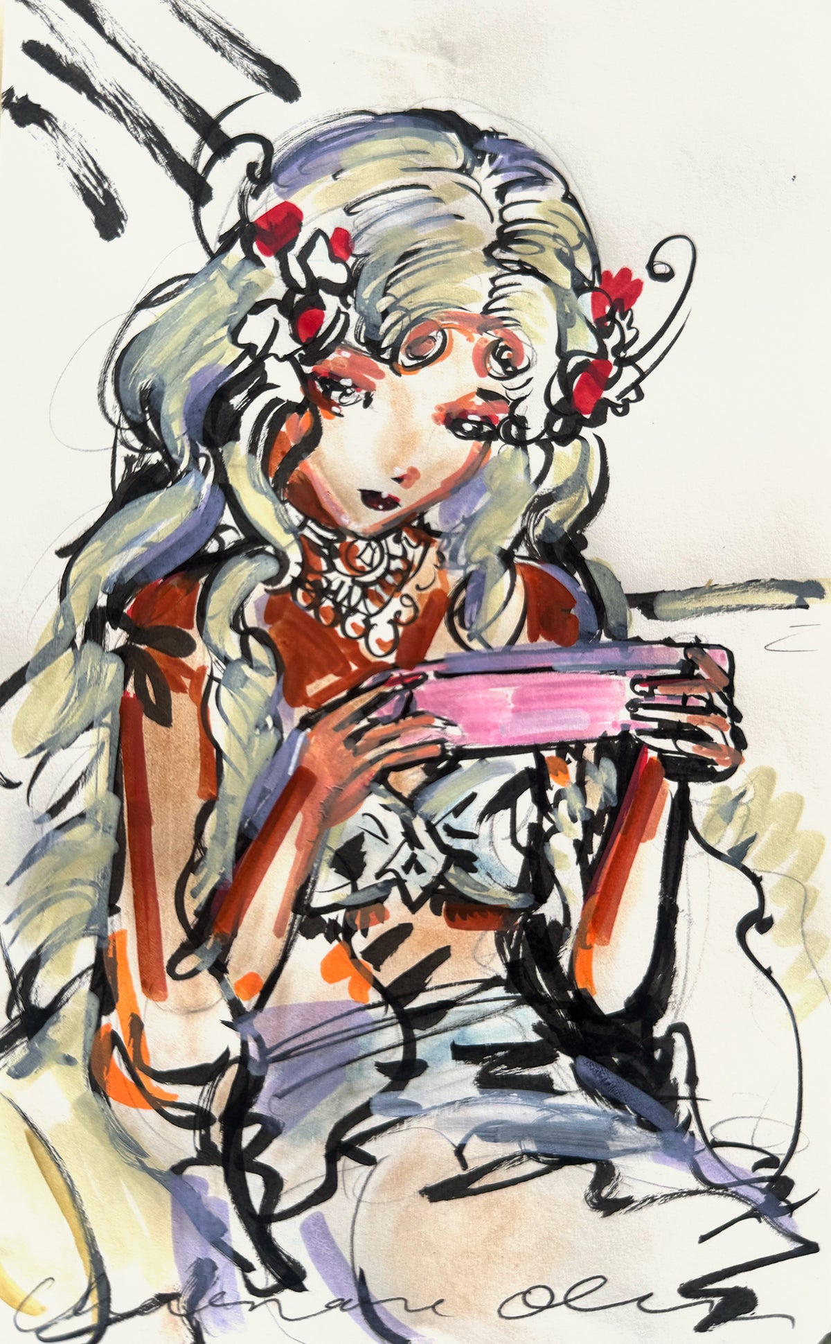 Gaming at Midnight Original Drawing