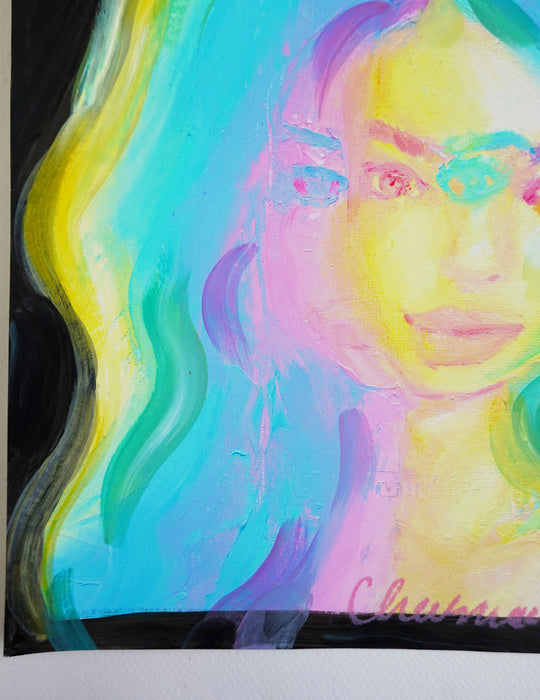 Pastel Glitch Girl 12x12 Hand Embellished Print