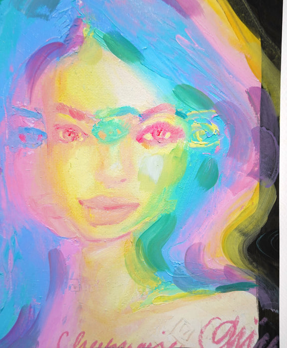 Pastel Glitch Girl 12x12 Hand Embellished Print