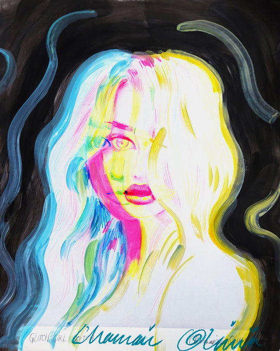Glitch Girl Sketch 16x20 Hand Embellished Print