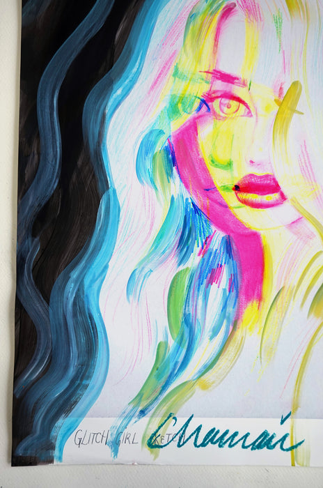Glitch Girl Sketch 16x20 Hand Embellished Print