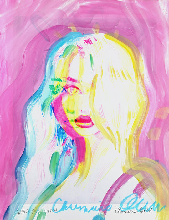 Glitch Girl Sketch 11x14 Hand Embellished Print