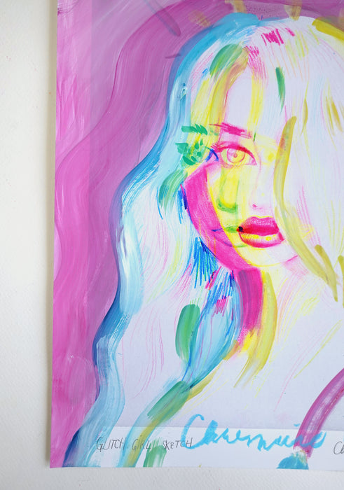 Glitch Girl Sketch 11x14 Hand Embellished Print