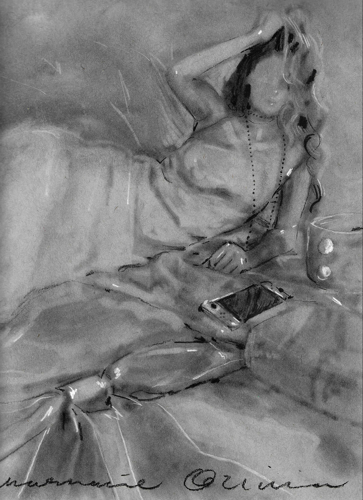 Selfie Original Charcoal Drawing