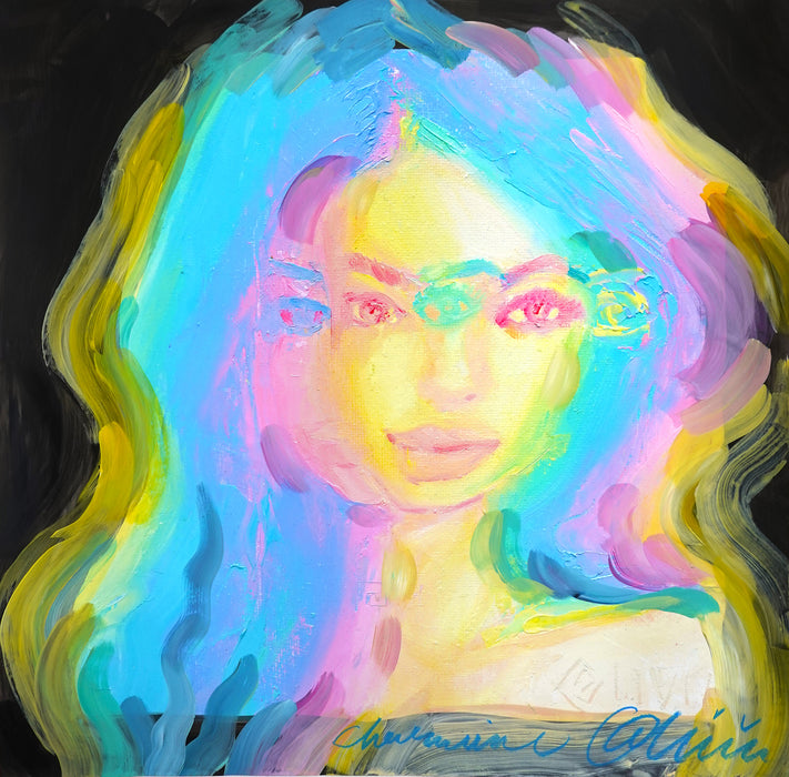 Pastel Glitch Girl 16x16 Hand Embellished Print