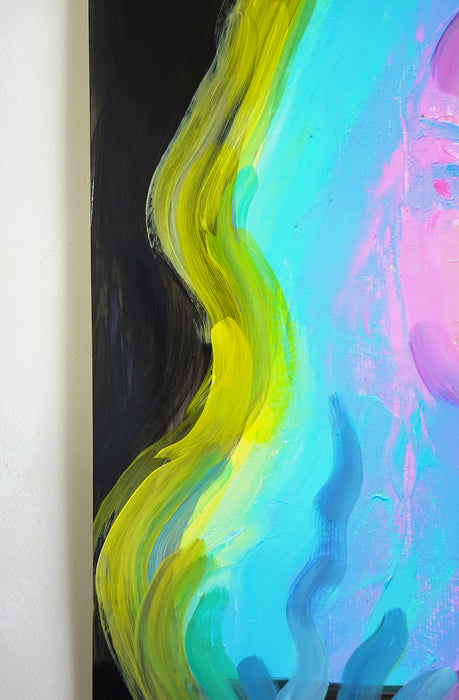 Pastel Glitch Girl 16x16 Hand Embellished Print