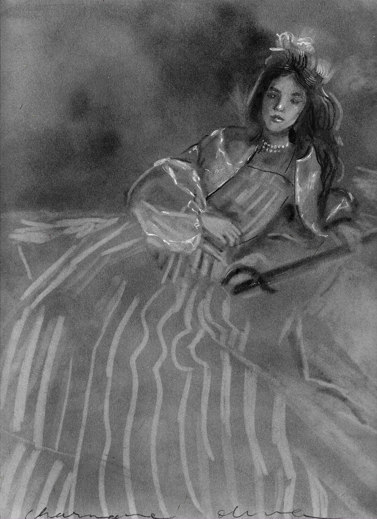 Romantasy 1 Original Charcoal Drawing