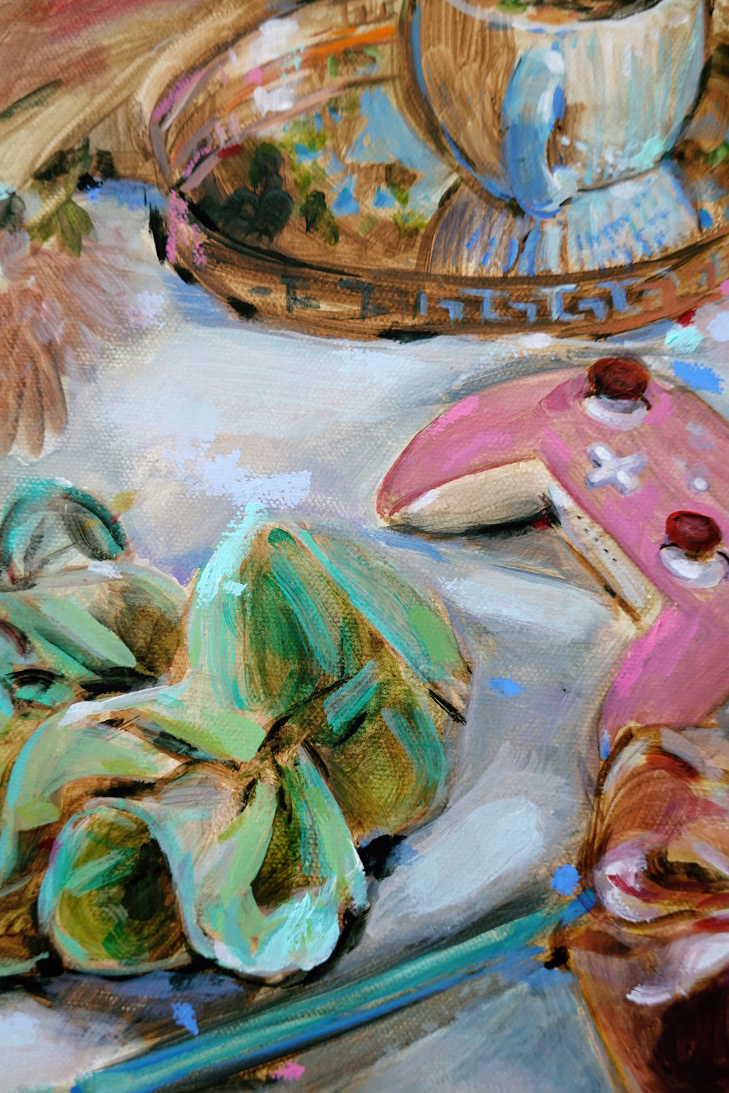 Tea and Video Games Original Oil Painting